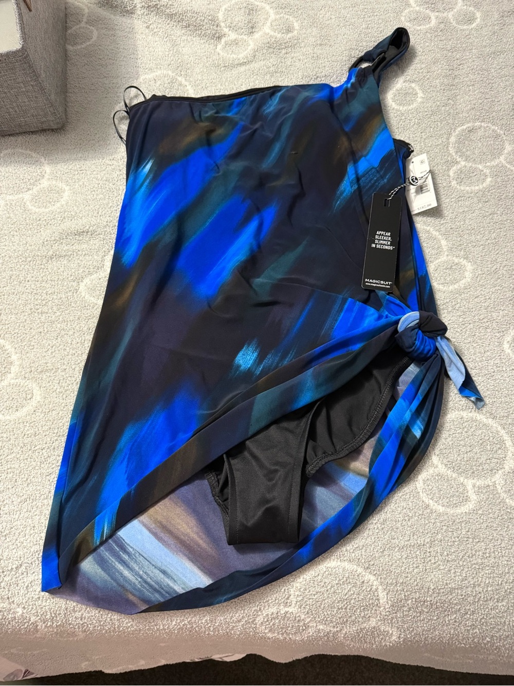 Magicsuit Blue & Black Abstract One-Shoulder Sarong Swim One-Piece
